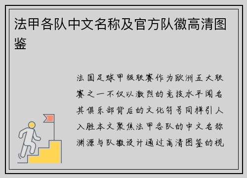 法甲各队中文名称及官方队徽高清图鉴